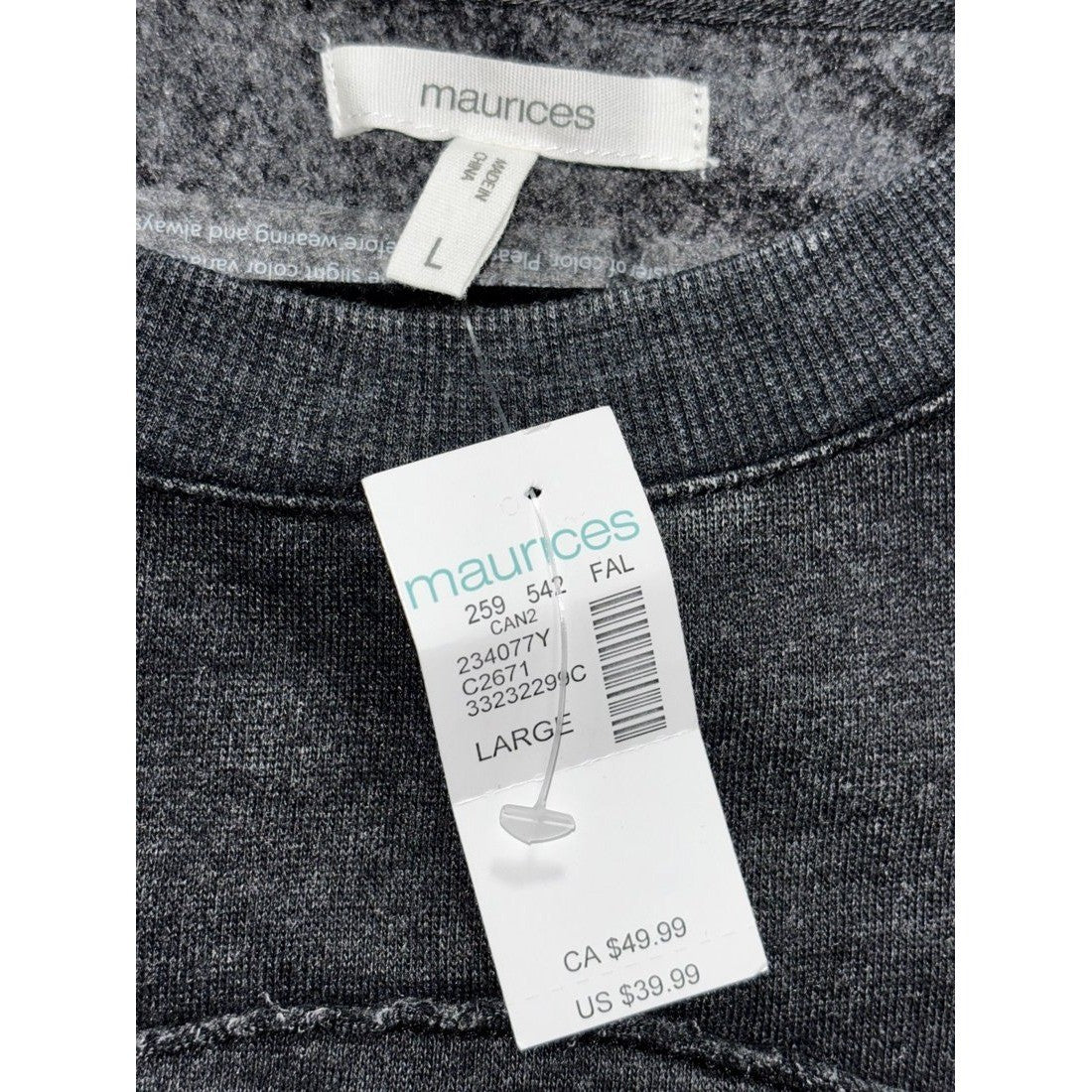 Maurices Women's Charcoal Skull Sweatshirt Size L, photo 3 of 7