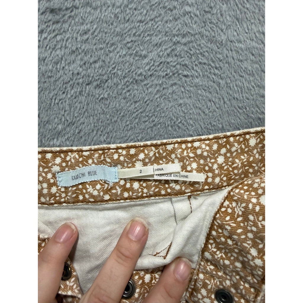 Kimchi Blue 2 Tan White Floral Button Front Mini Skirt Womens Boho Vintage