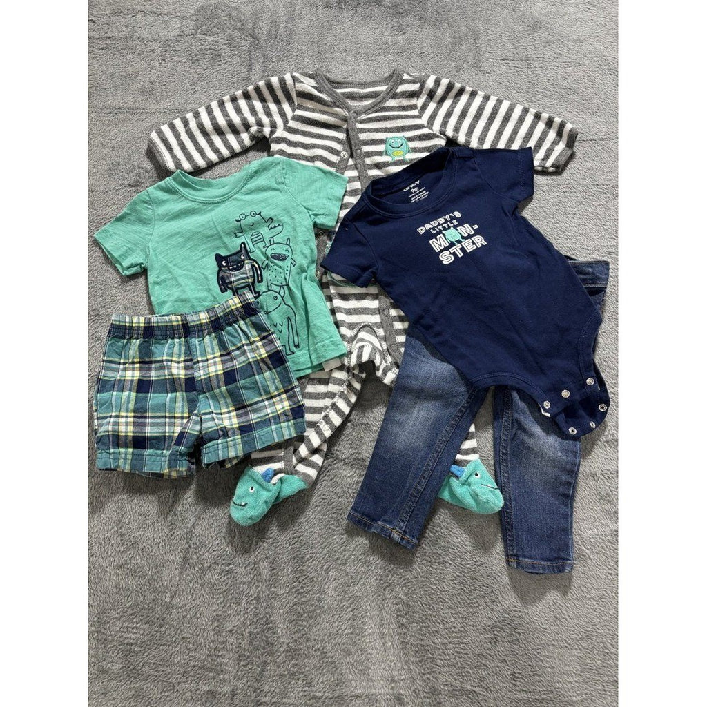 Baby Boy Monster Sleeper Jeans Lot 5 Pcs 9M