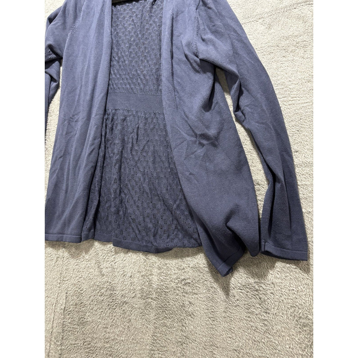 maurices Womens XL Navy Blue Open Front Cardigan Pointelle Back Casual Preppy