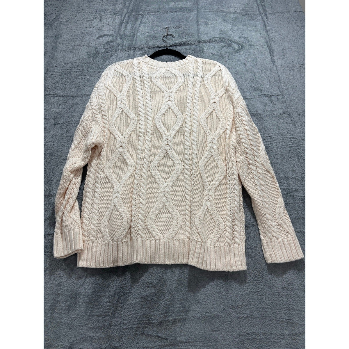 Trendy Queen M Cream Cable Knit Sweater Womens Cozy Casual Boho
