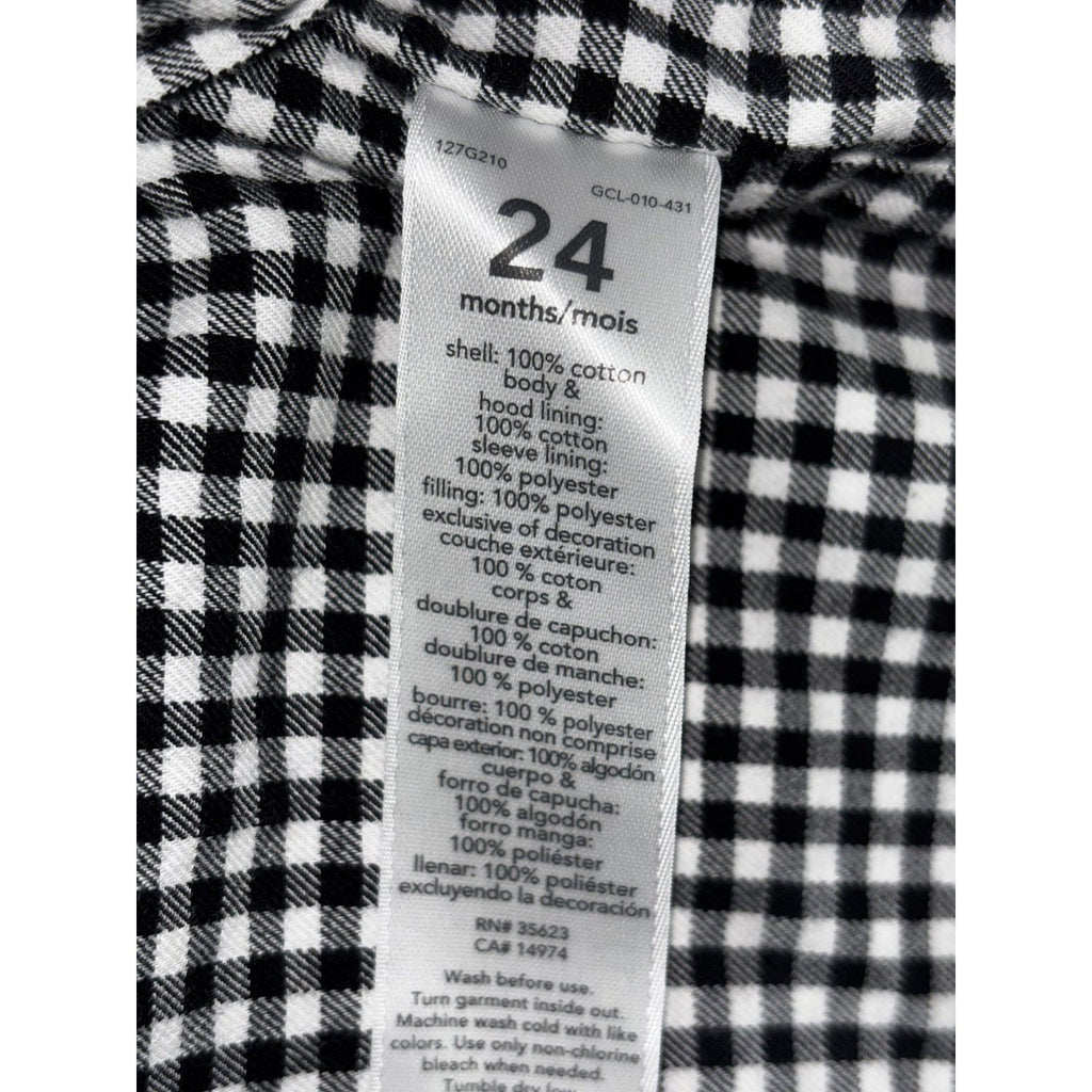 Carter's Baby 24M Hooded Jacket Coat Black Gingham Lined Snap Front