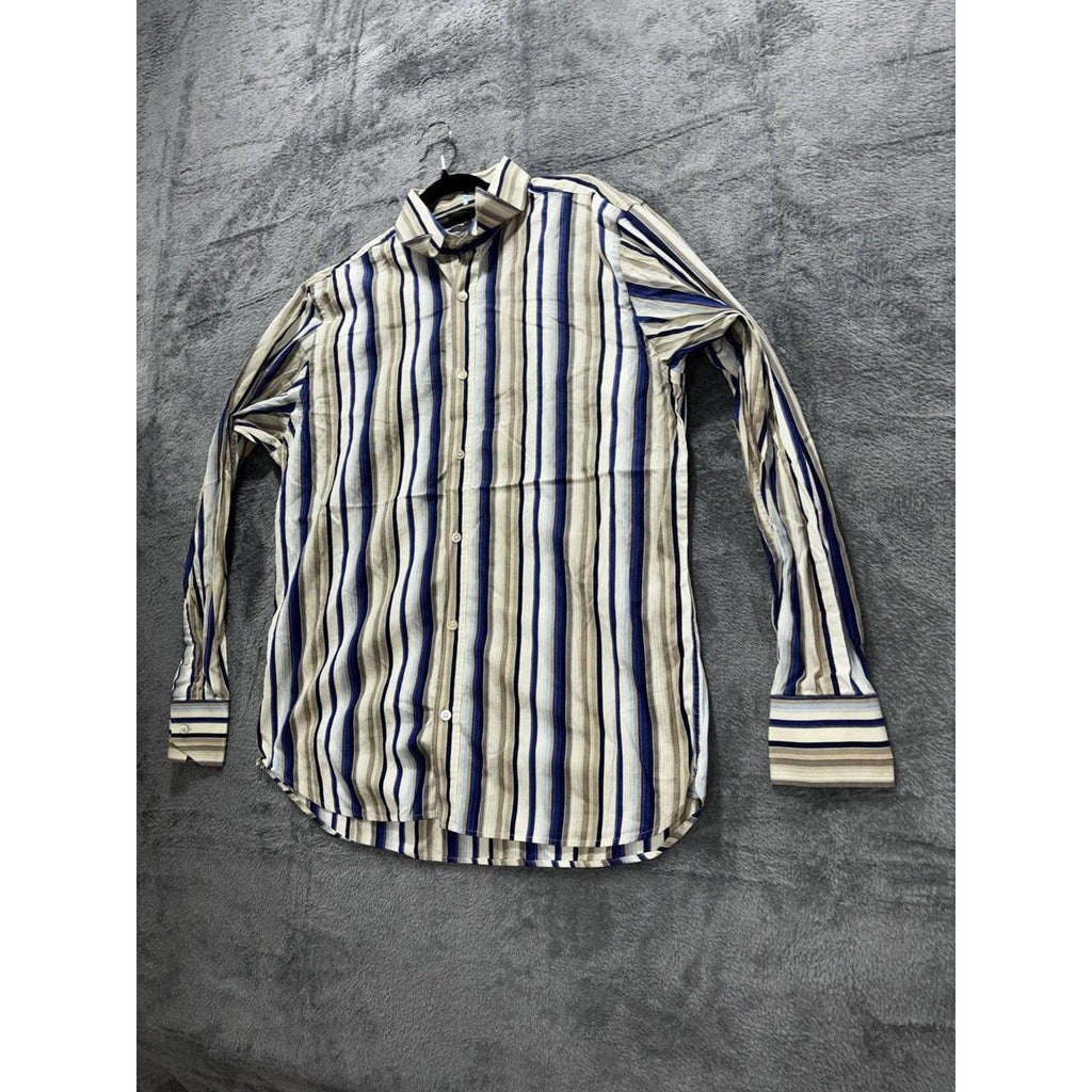 Ted Baker Men's Cream Blue Striped Shirt Size 3, photo 2 of 10