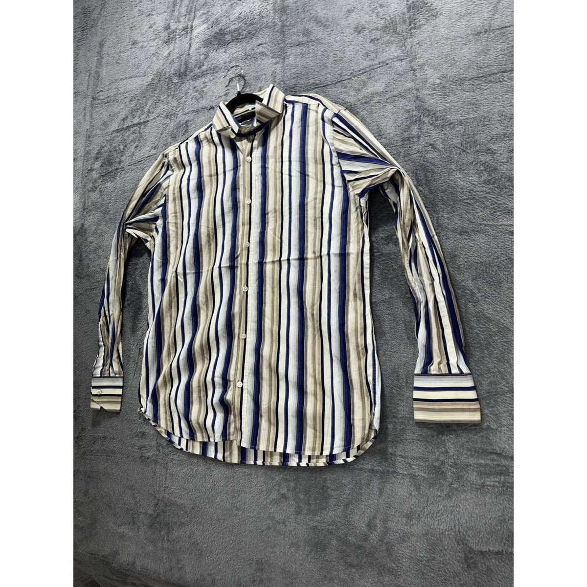 Ted Baker Men's Cream Blue Striped Shirt Size 3, photo 2 of 10