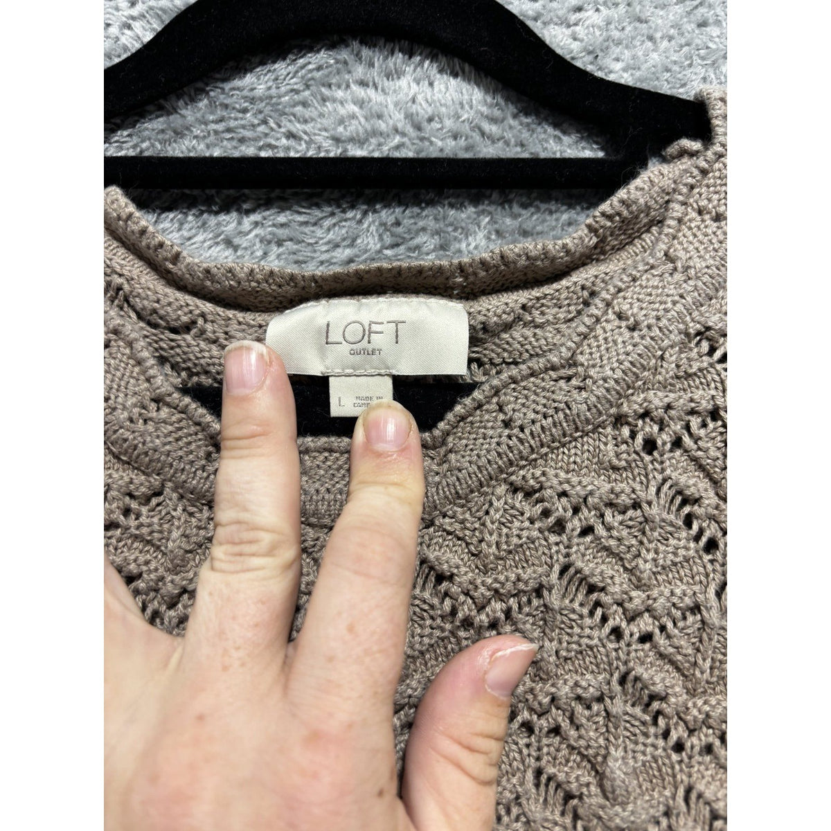 LOFT Outlet Womens L Taupe Openwork Knit Sleeveless Top Casual Boho