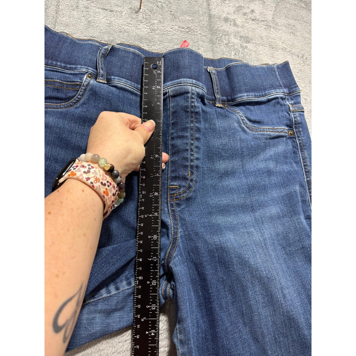 Spanx Womens 1X Blue Denim Flare Leg Trouser Jeans High Rise Boho Vintage Casual