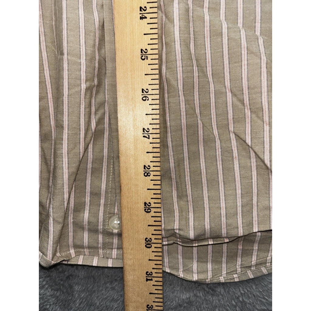 Ermenegildo Zegna Mens 41/16 Olive Striped Long Sleeve Button Up Dress Shirt