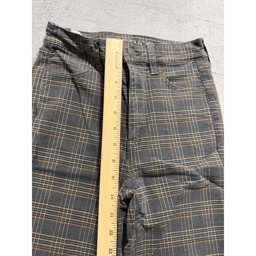 American Eagle 00 Regular Womens Gray Plaid Skinny Jeans Super Stretch Vintage