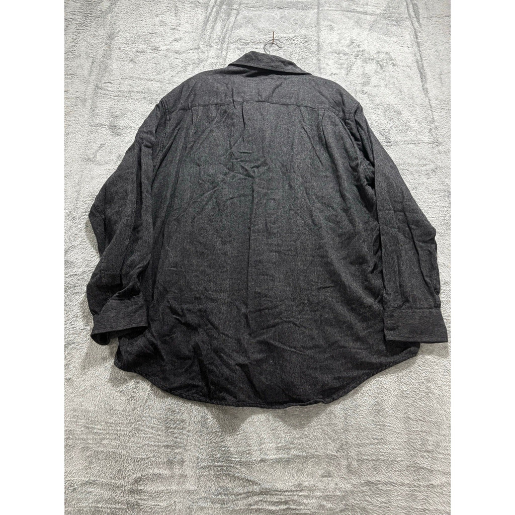 Bill Blass XL Charcoal Grey Herringbone Flannel Button Up Shirt Mens