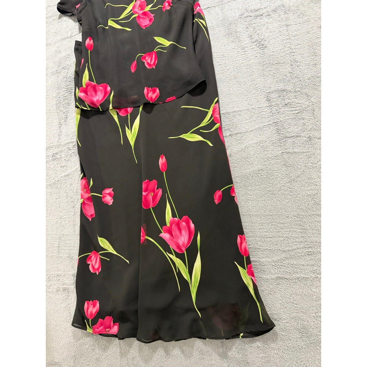 Studio I Womens 6 Black Floral Tulip Top Midi Skirt Set Vintage Boho 2pc