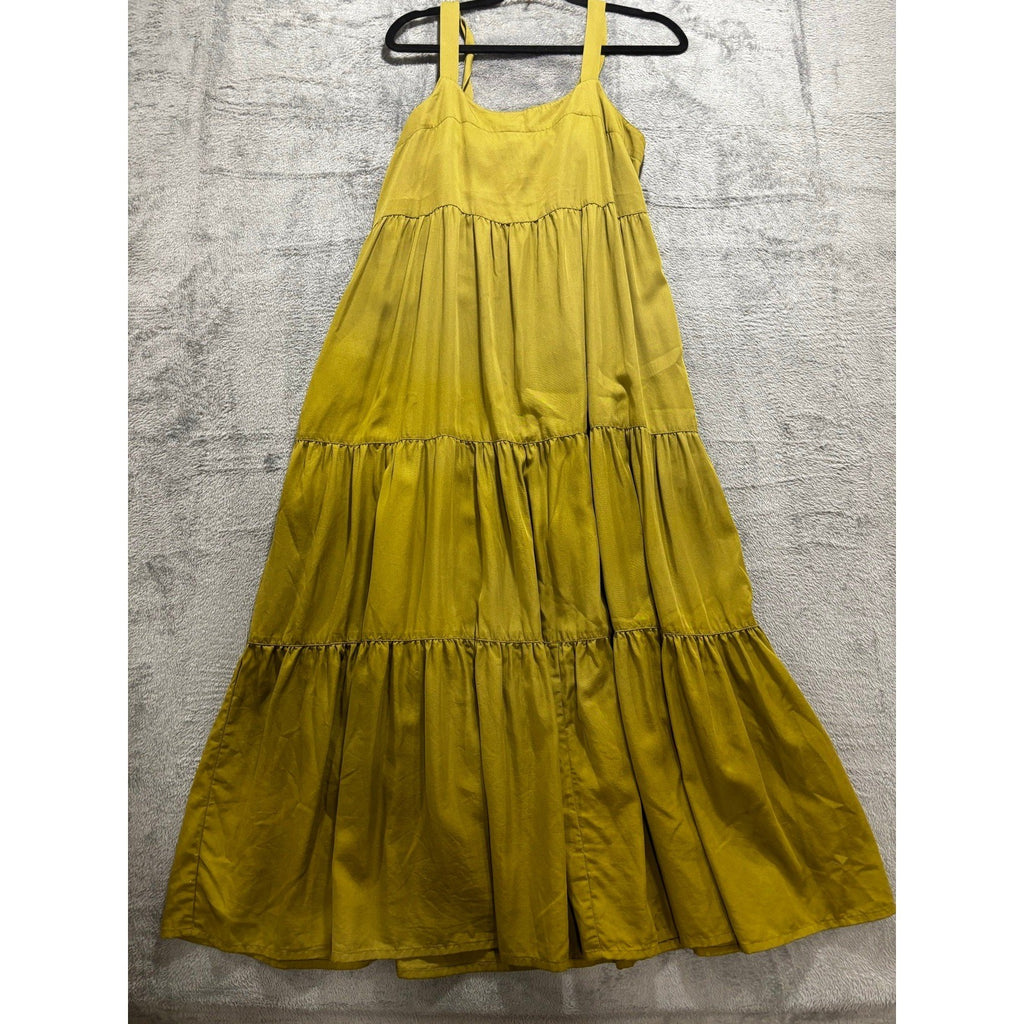 The Drop Womens M Olive Green Tiered Midi Dress Boho Casual