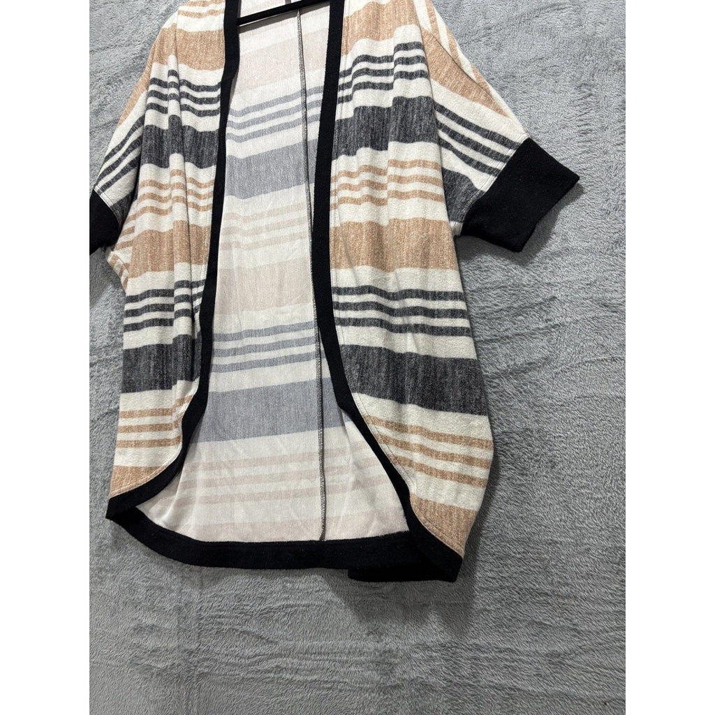 LuLaRoe Womens L Striped Open Front Cocoon Cardigan Black Trim Casual Boho