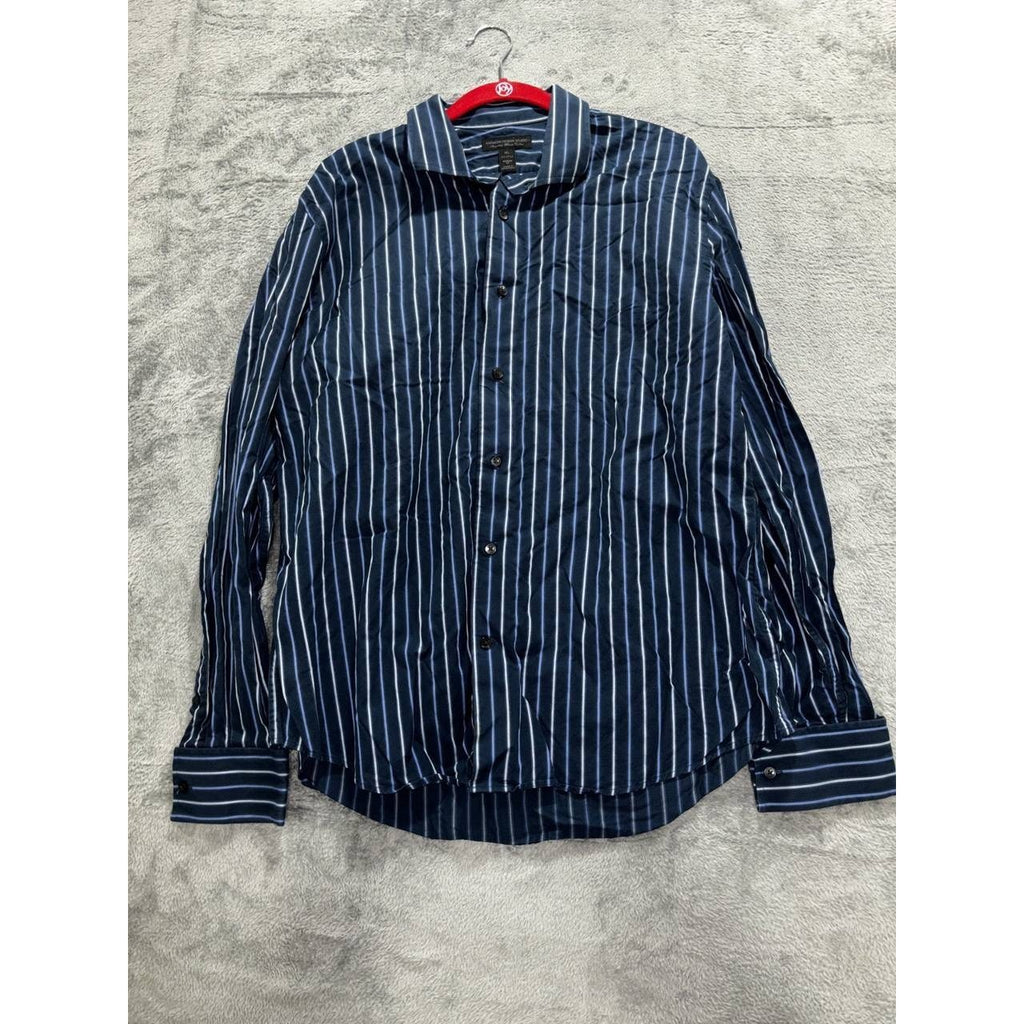 Express Men's Navy Striped Dress Shirt Size XL