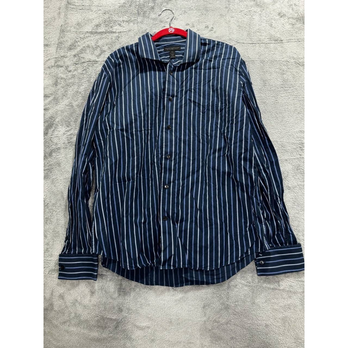 Express Men's Navy Striped Dress Shirt Size XL