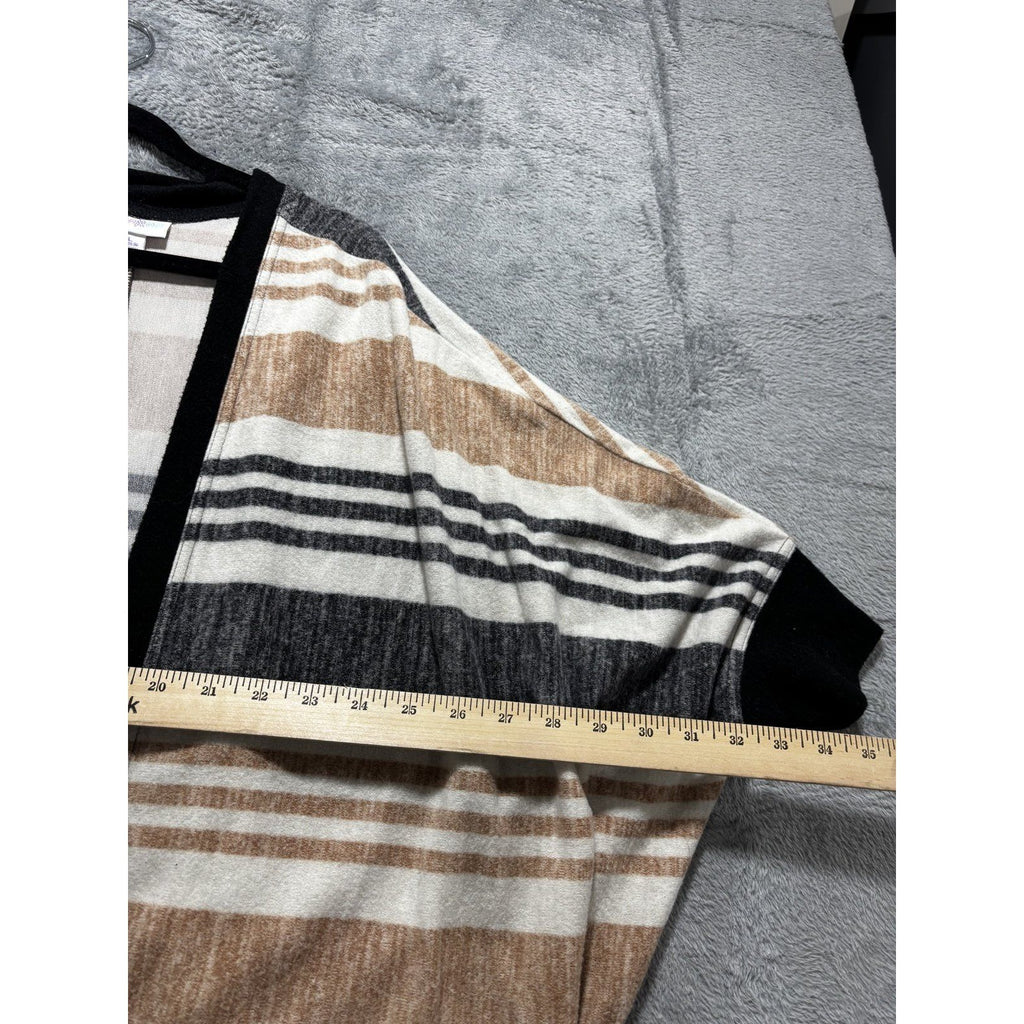 LuLaRoe Womens L Striped Open Front Cocoon Cardigan Black Trim Casual Boho