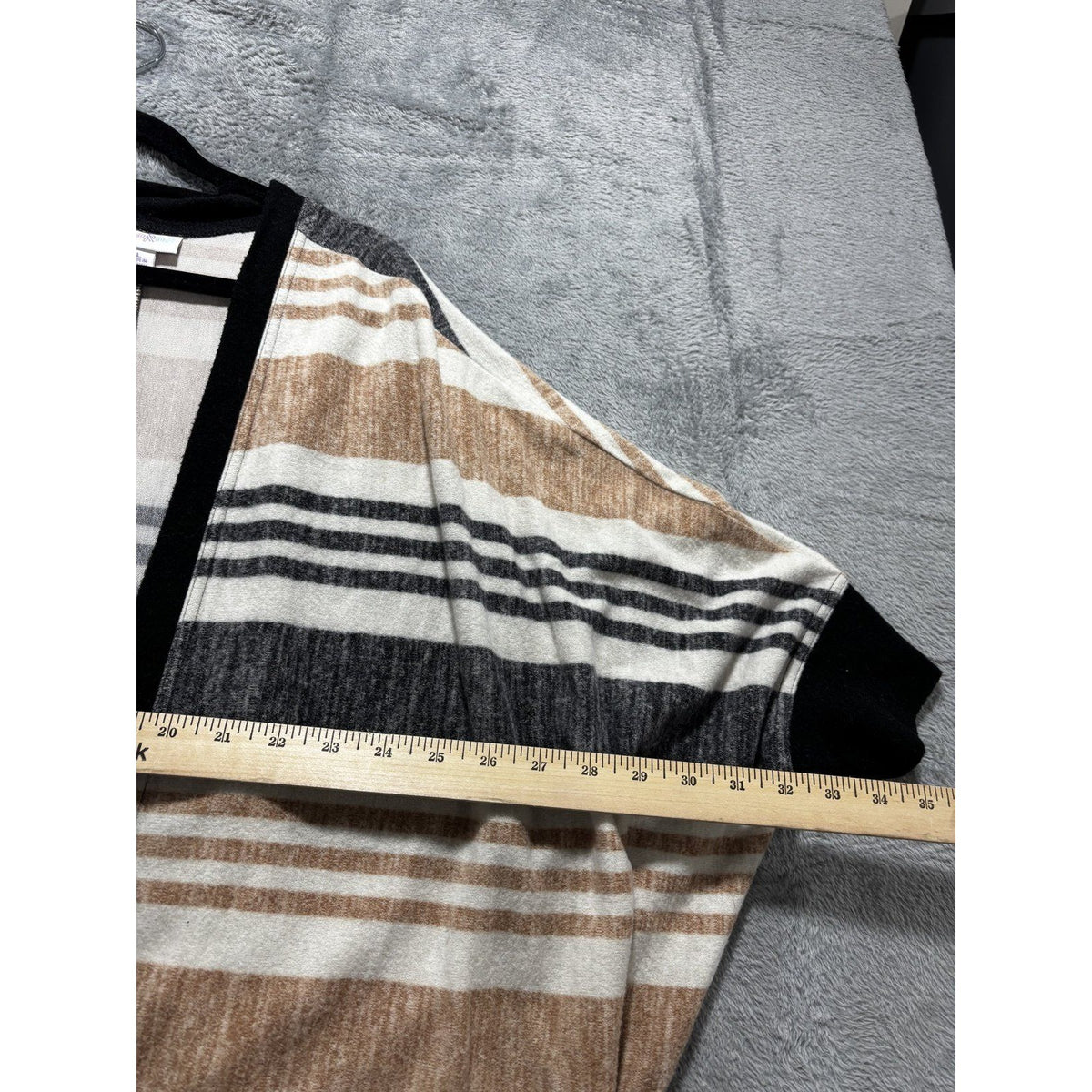 LuLaRoe Womens L Striped Open Front Cocoon Cardigan Black Trim Casual Boho
