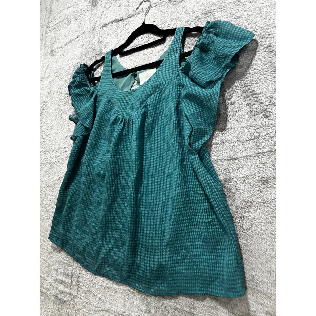 Maeve Womens 2 Teal Cold Shoulder Ruffle Sleeve Blouse