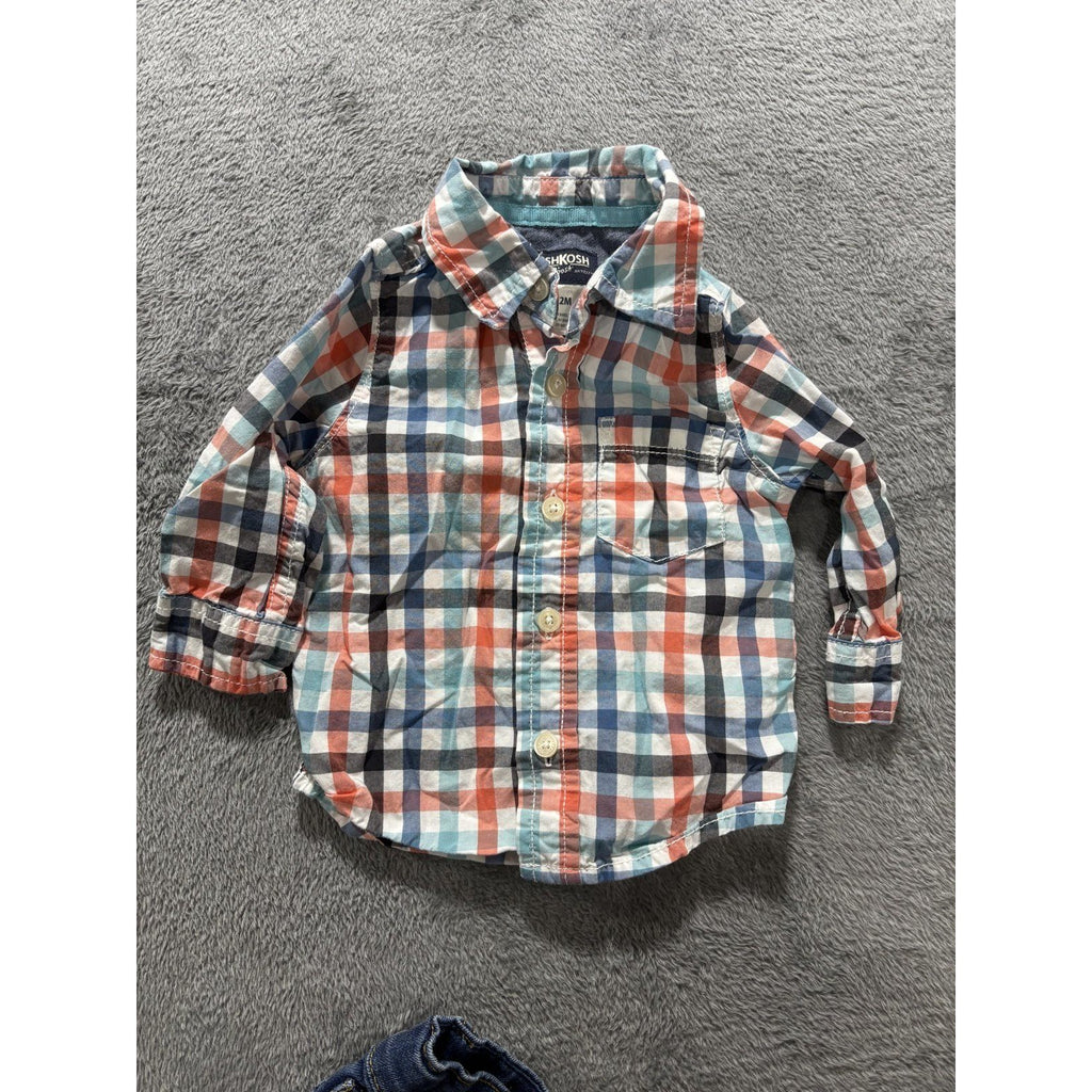 OshKosh B'gosh Carter's Children's Place Baby 12M 4 Pc Plaid Shirts Jeans Romper