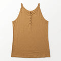 Womens Camel Tan Henley Cami Tank Top Sleeveless Casual Boho Minimalist