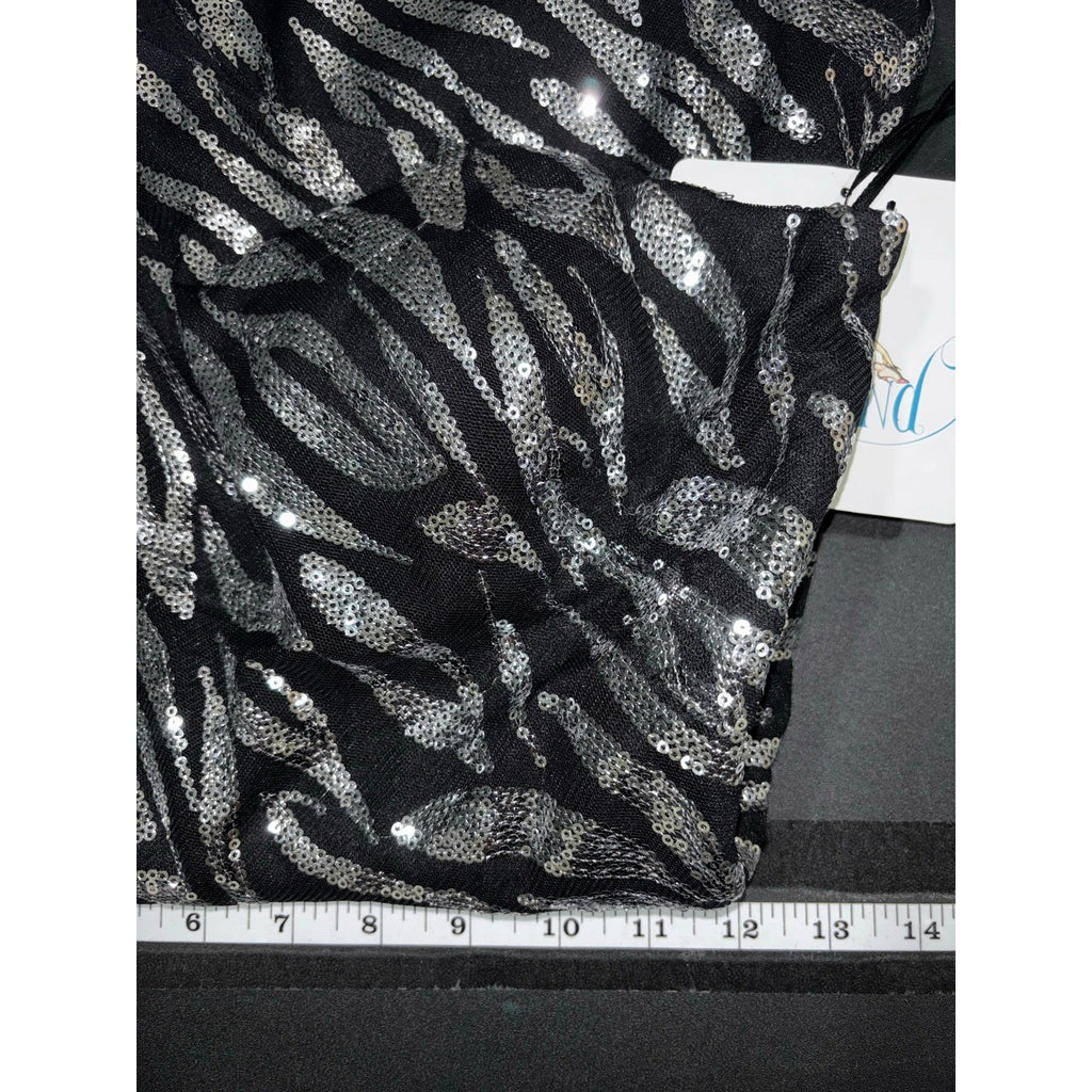 Beyond 0 Black Silver Sequin Zebra One Shoulder Womens Mini Dress Party