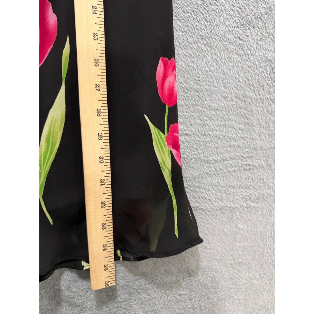 Studio I Womens 6 Black Floral Tulip Top Midi Skirt Set Vintage Boho 2pc