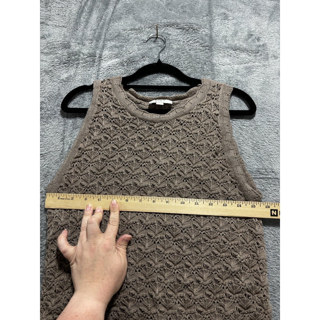 LOFT Outlet Womens L Taupe Openwork Knit Sleeveless Top Casual Boho