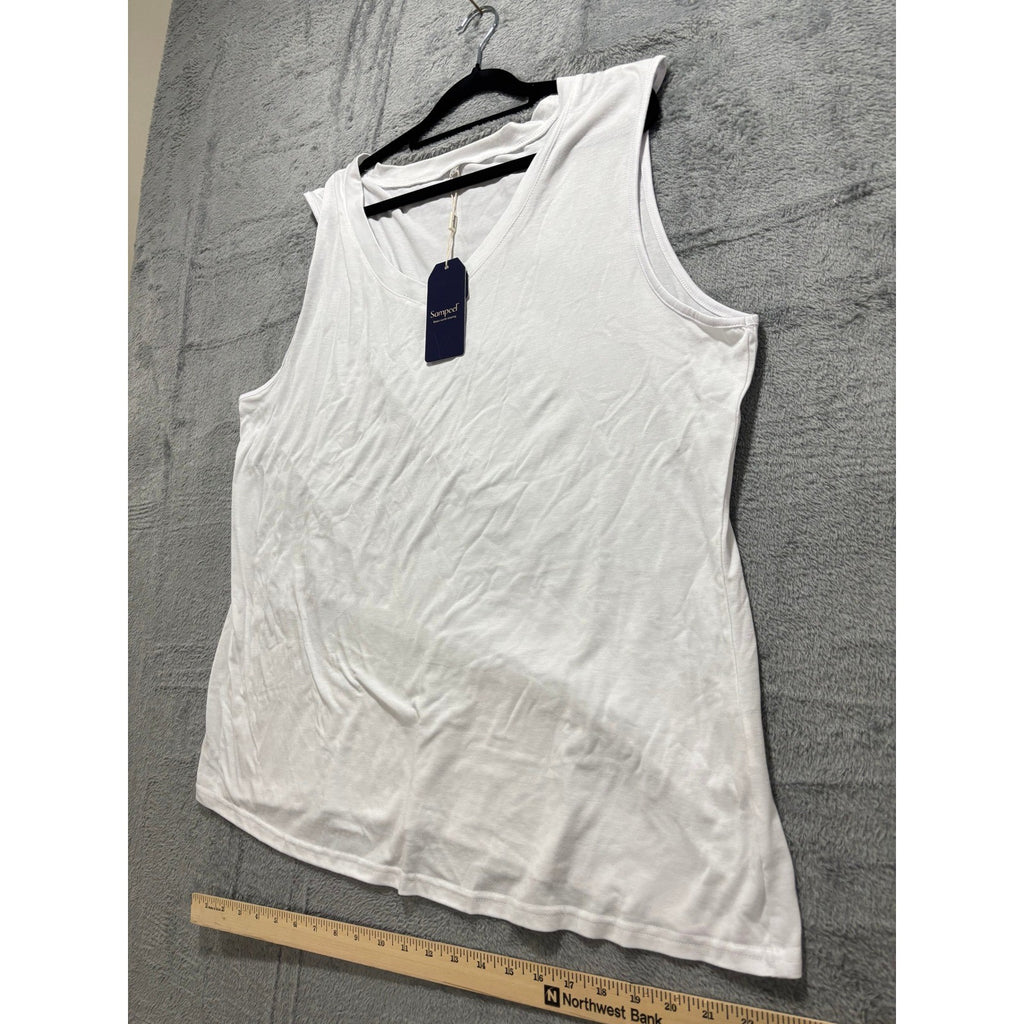 Sampeel 2XL White Womens Tank Top V-Neck Casual Minimalist NWT