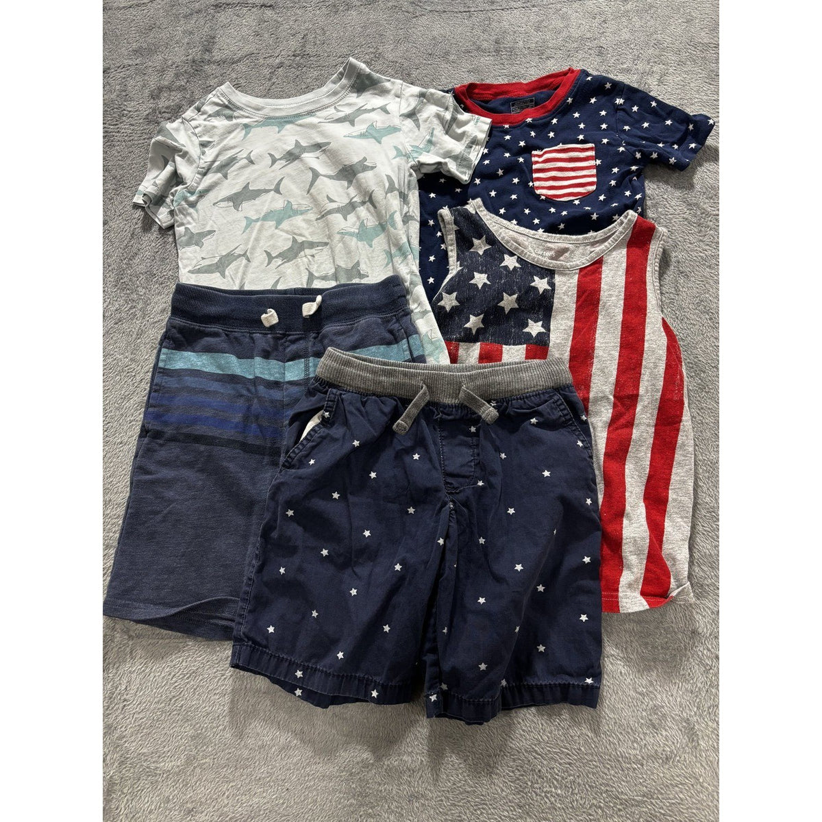Carter's Boys Size 6 5 Piece Bundle Tees Tank Shorts Americana Red White Blue