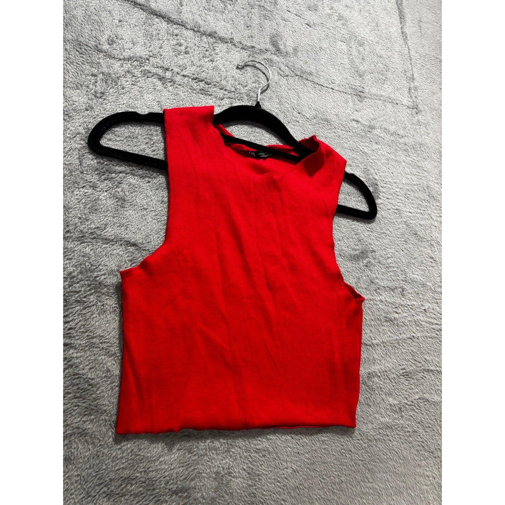 Zara Womens S Bundle 3pc Ribbed Tank Crop Top Gray Red