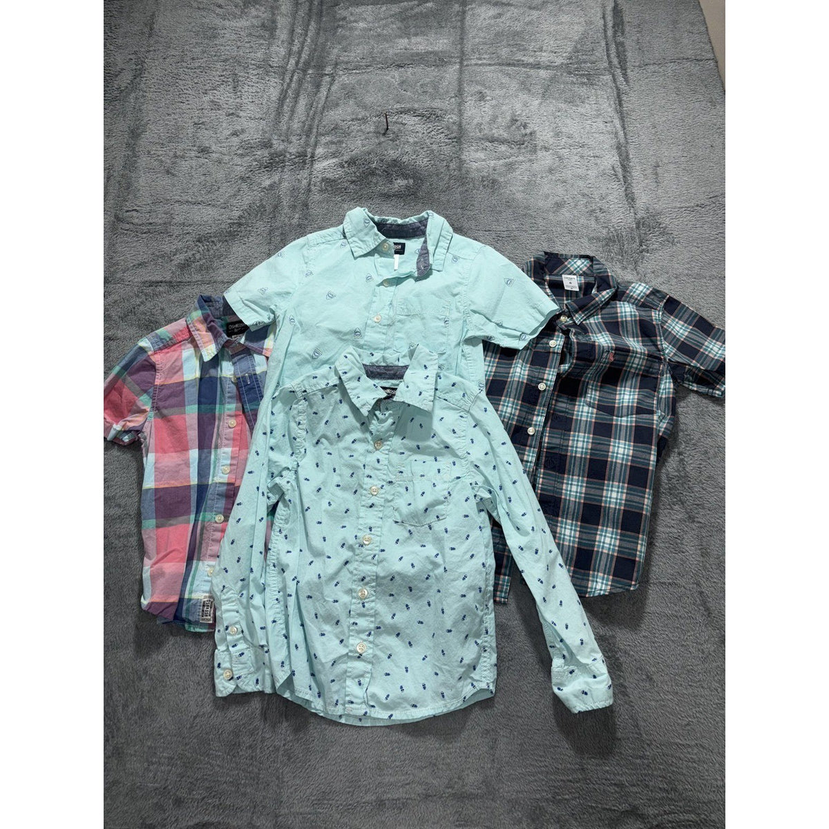 OshKosh B'gosh Carter's Boys Size 6 4 Piece Bundle Button Up Shirts Aqua Plaid