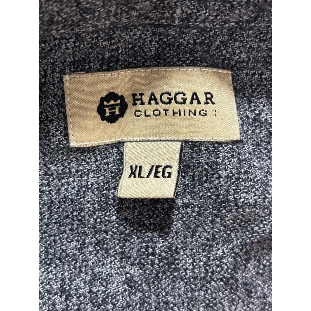Haggar XL Blue Gray Flannel Shirt Long Sleeve Cotton Mens