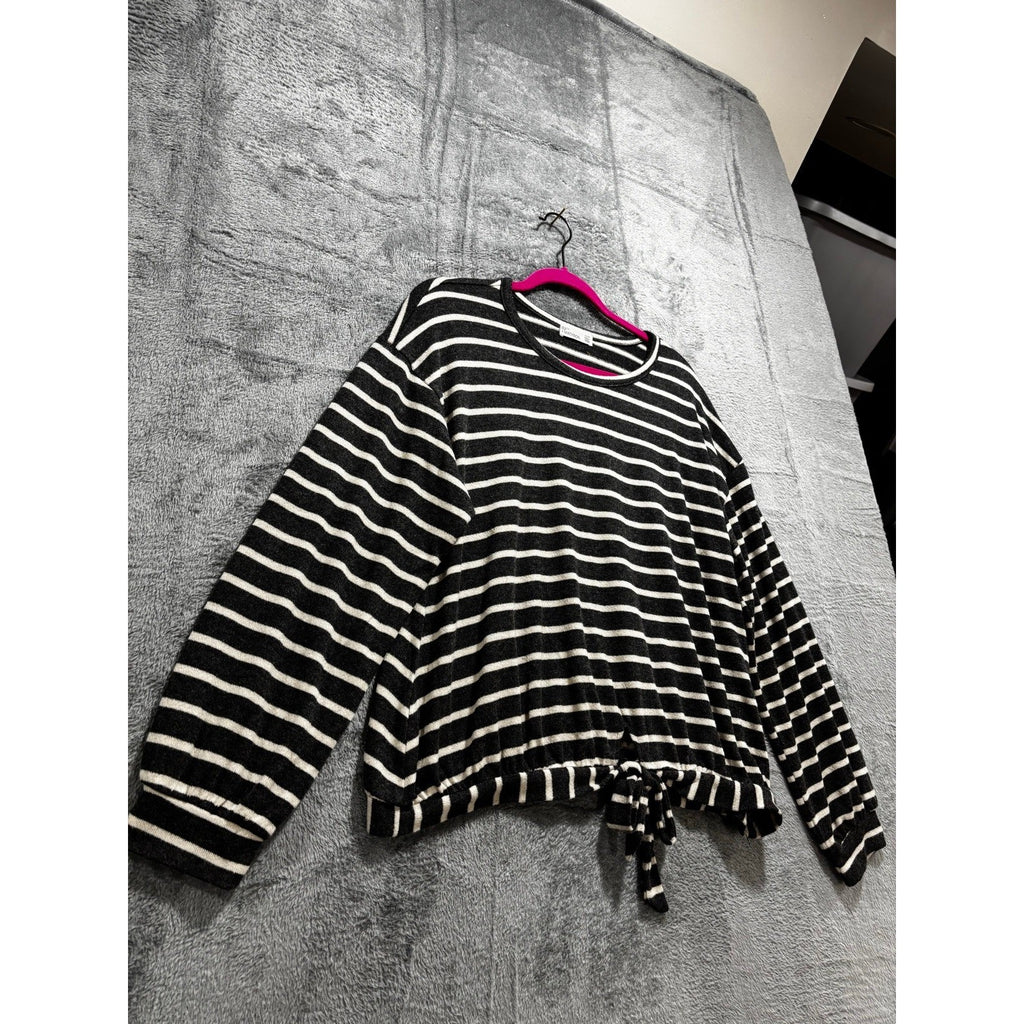 89th + Madison XL Black White Striped Long Sleeve Womens Top Casual Preppy