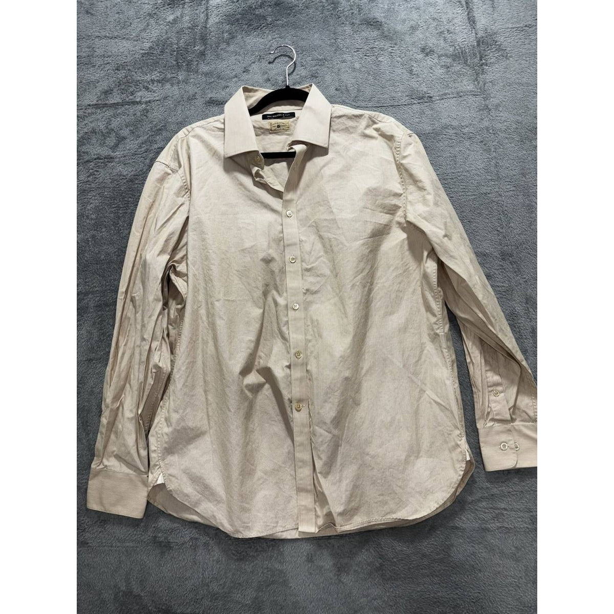 John Varvatos Men's Tan Striped Dress Shirt 17 Long