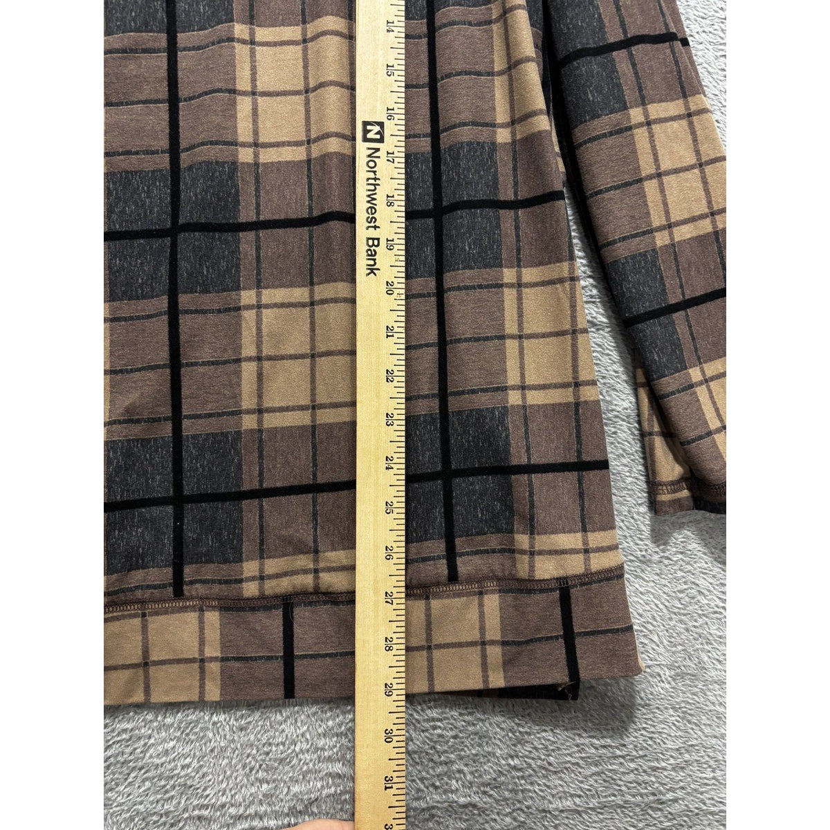 LuLaRoe Womens XL Tan Brown Plaid Hooded Tunic Top Casual Cozy