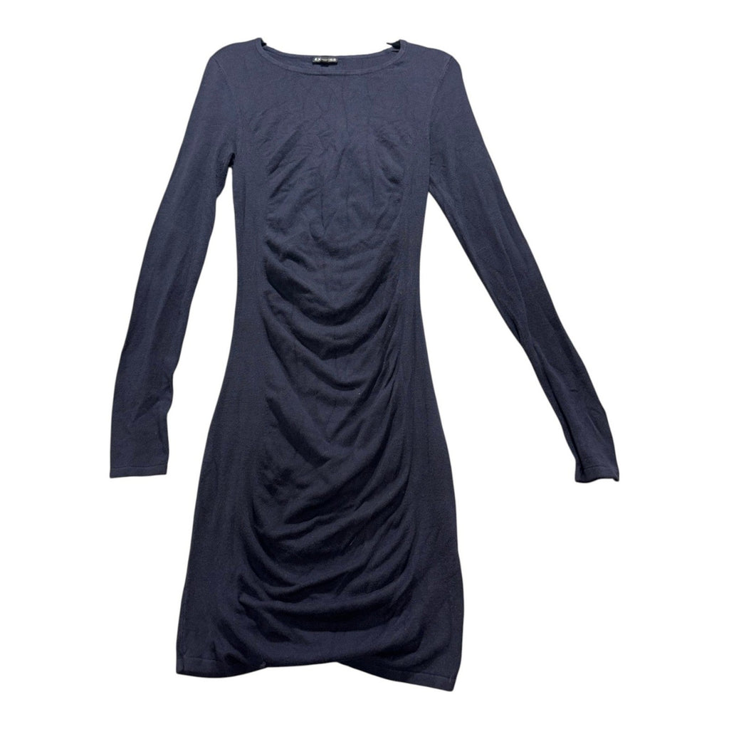 Express XS Navy Ruched Long Sleeve Dress Womens Casual Cozy Bodycon Mini
