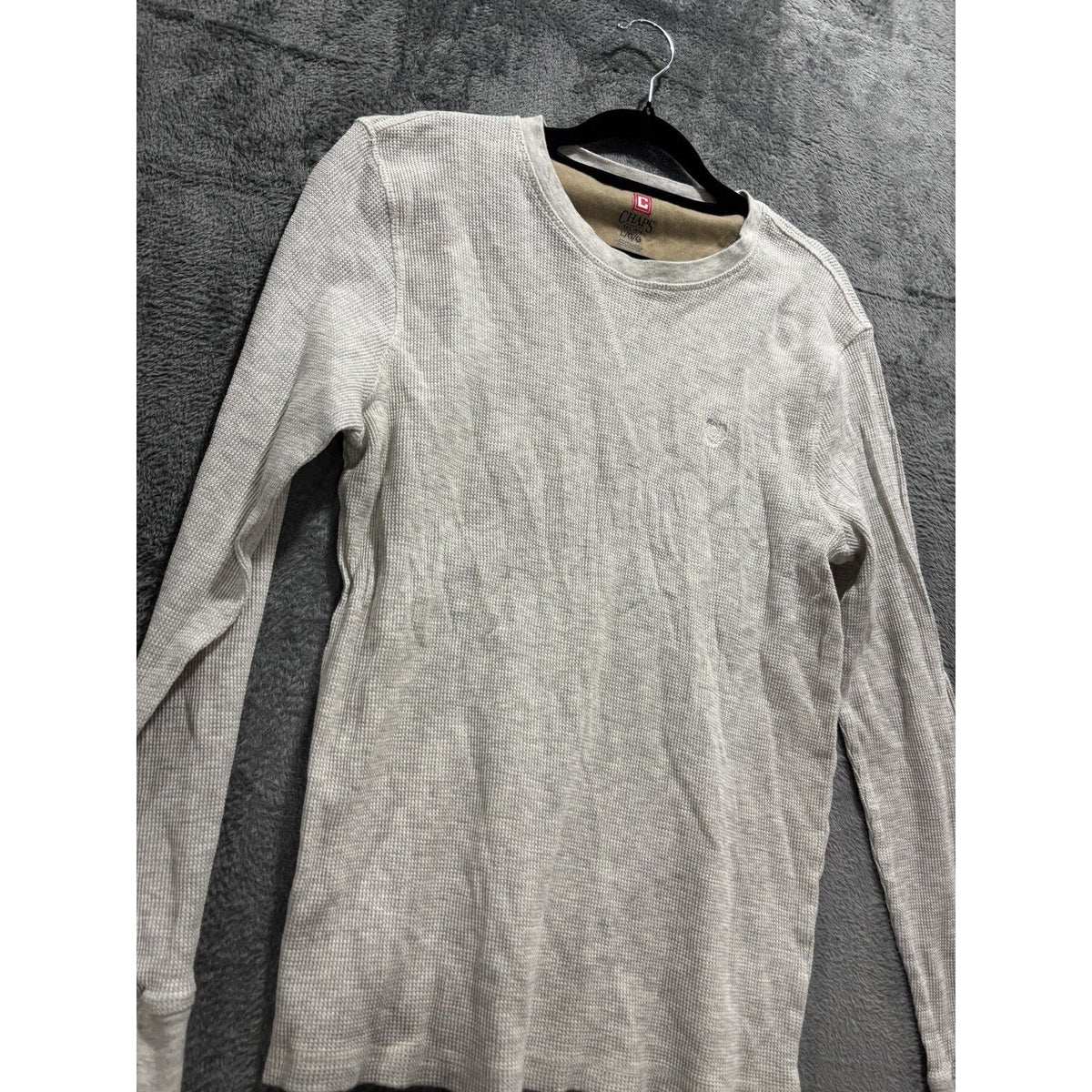 Chaps Mens L Heather Gray Waffle Knit Long Sleeve Thermal Shirt Casual