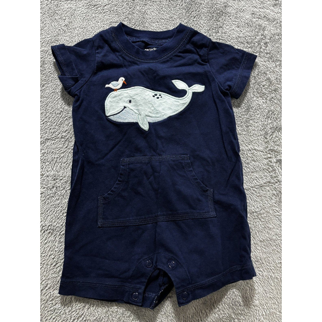 Carter's Baby 12M Whale Romper, Denim Shorts and 4 Bodysuits 6 Piece Bundle