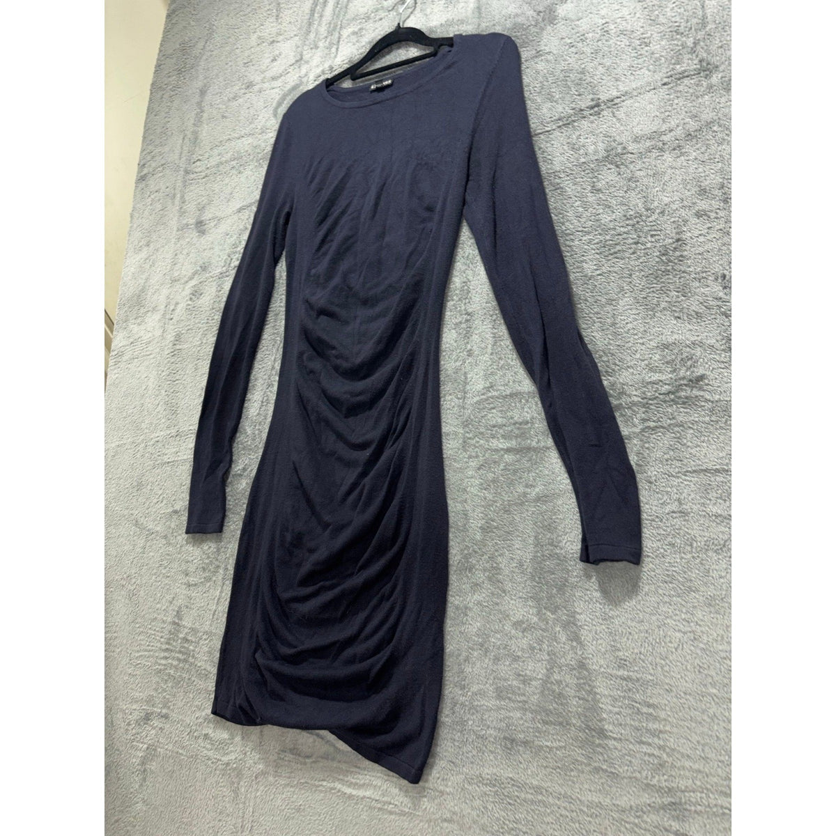 Express XS Navy Ruched Long Sleeve Dress Womens Casual Cozy Bodycon Mini