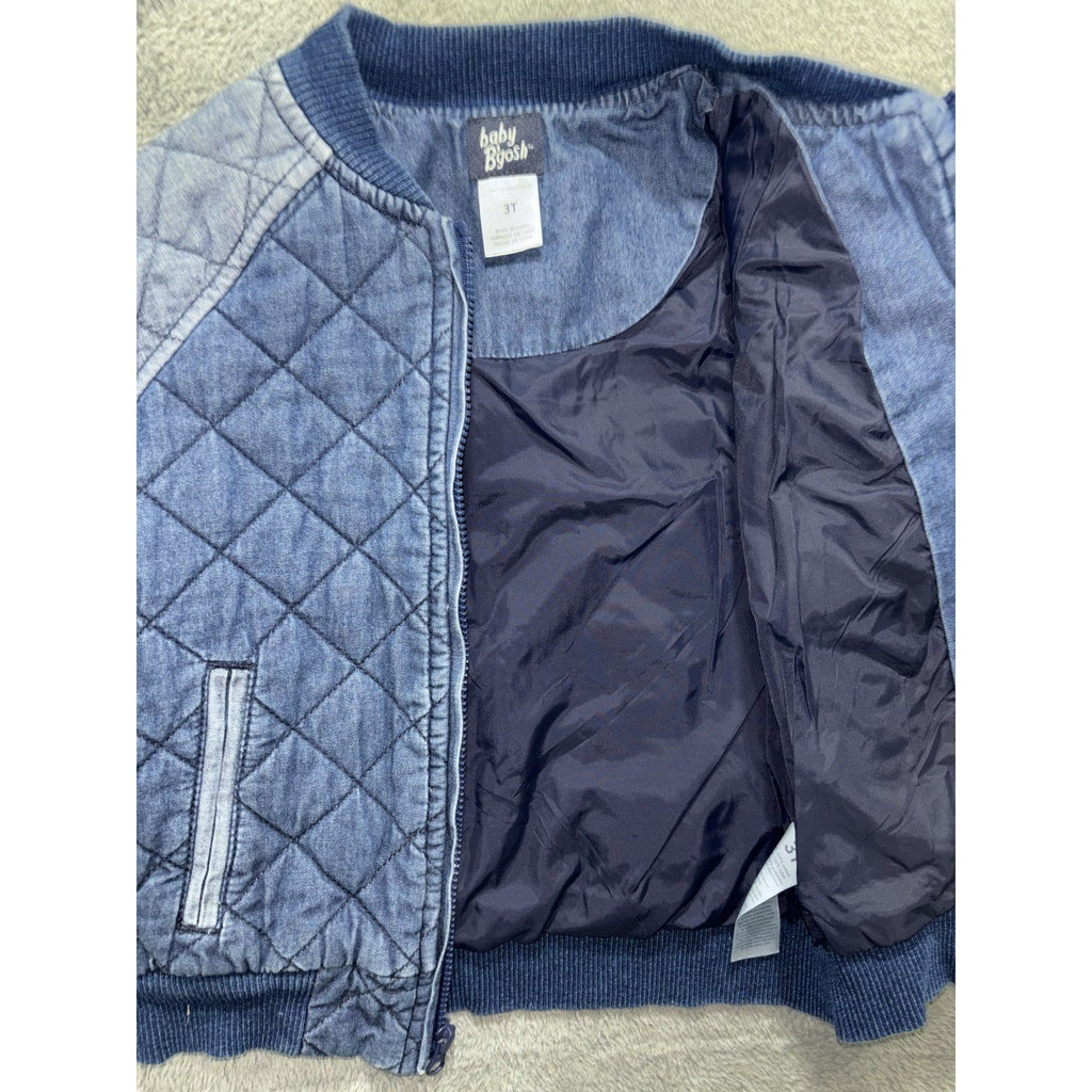Baby B'gosh Toddler 3T Quilted Denim Bomber Jacket Blue Zip Front