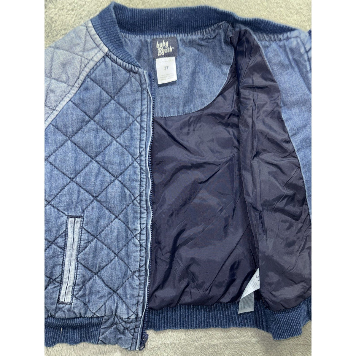 Baby B'gosh Toddler 3T Quilted Denim Bomber Jacket Blue Zip Front