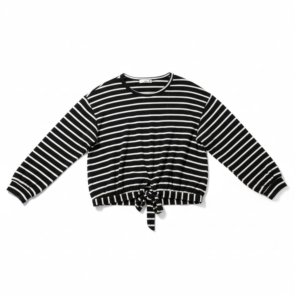 89th + Madison XL Black White Striped Long Sleeve Womens Top Casual Preppy