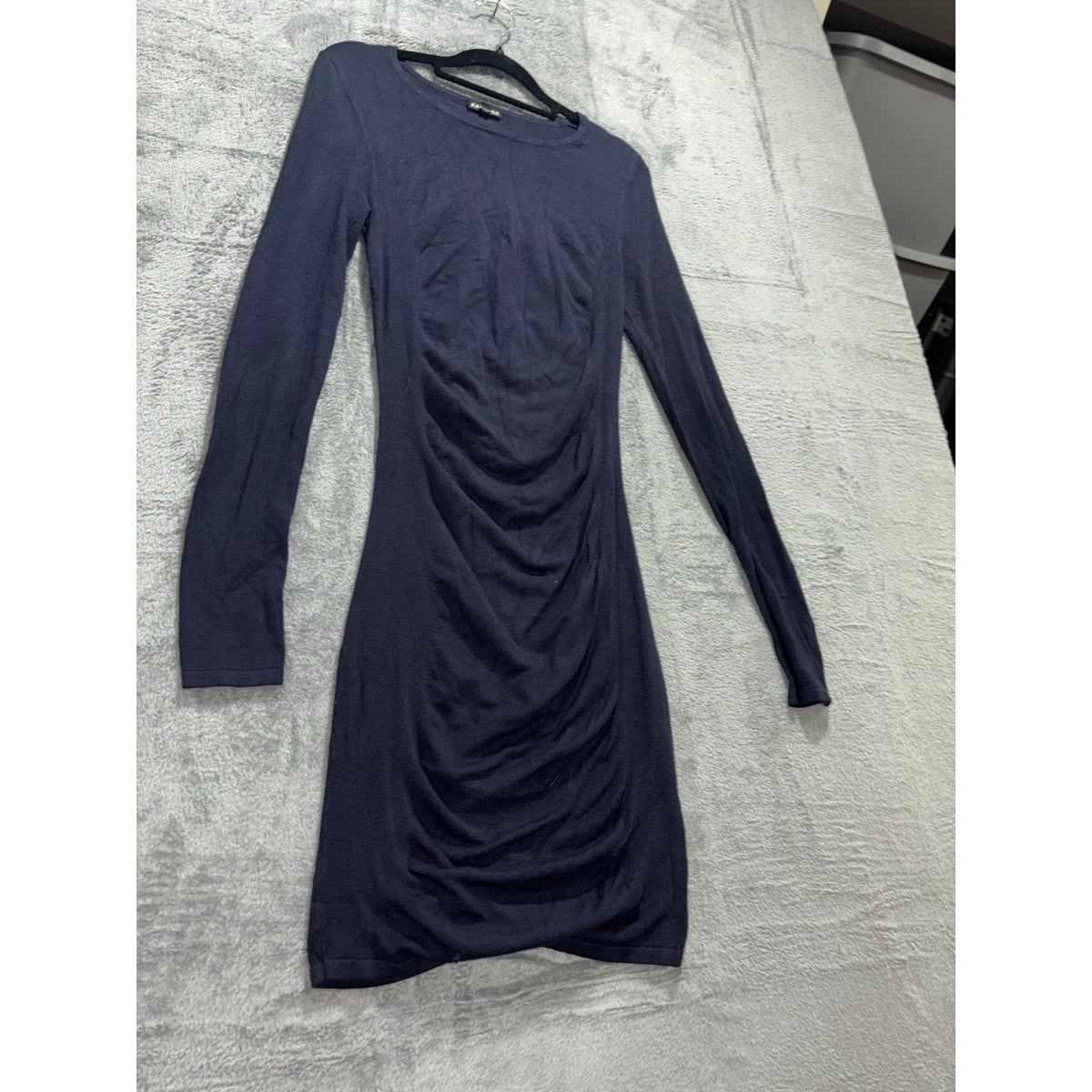Express XS Navy Ruched Long Sleeve Dress Womens Casual Cozy Bodycon Mini