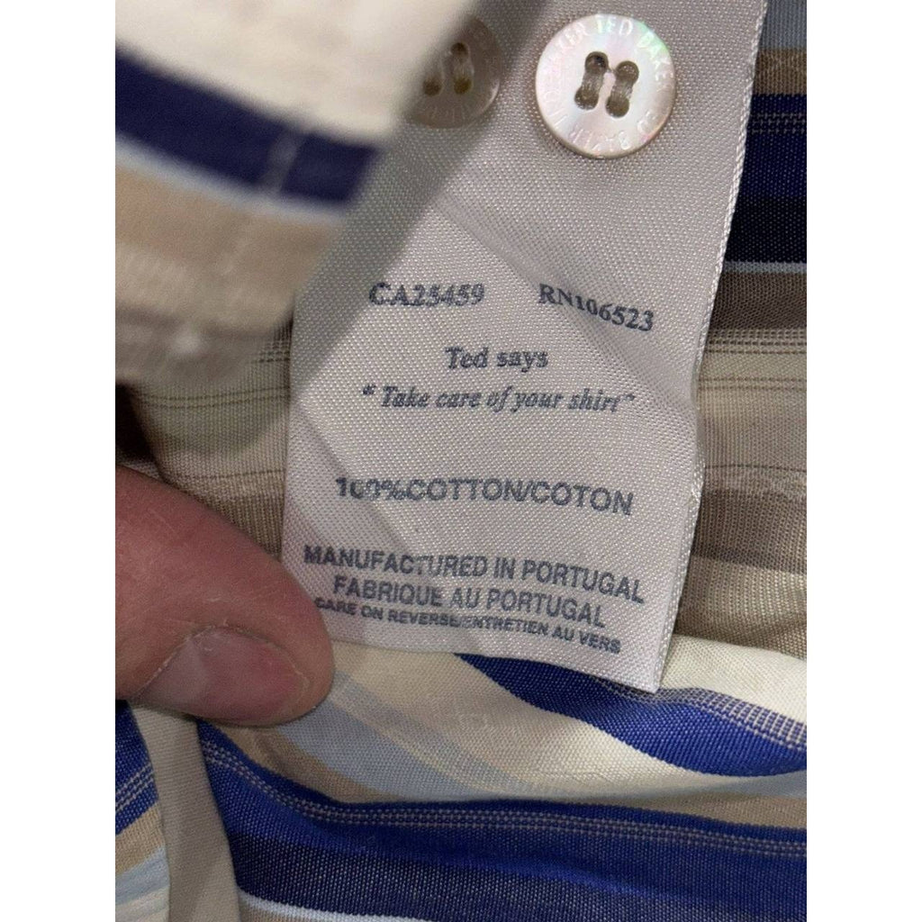 Ted Baker Men's Cream Blue Striped Shirt Size 3, photo 10 of 10