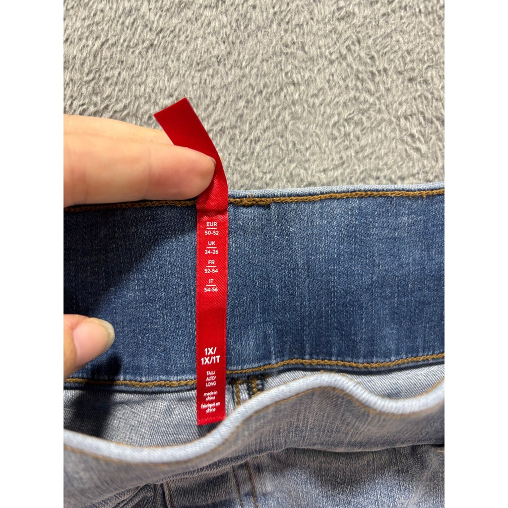 Spanx Womens 1XT Tall Blue Denim Pull On Skinny Jeans Casual Plus Size Slimming