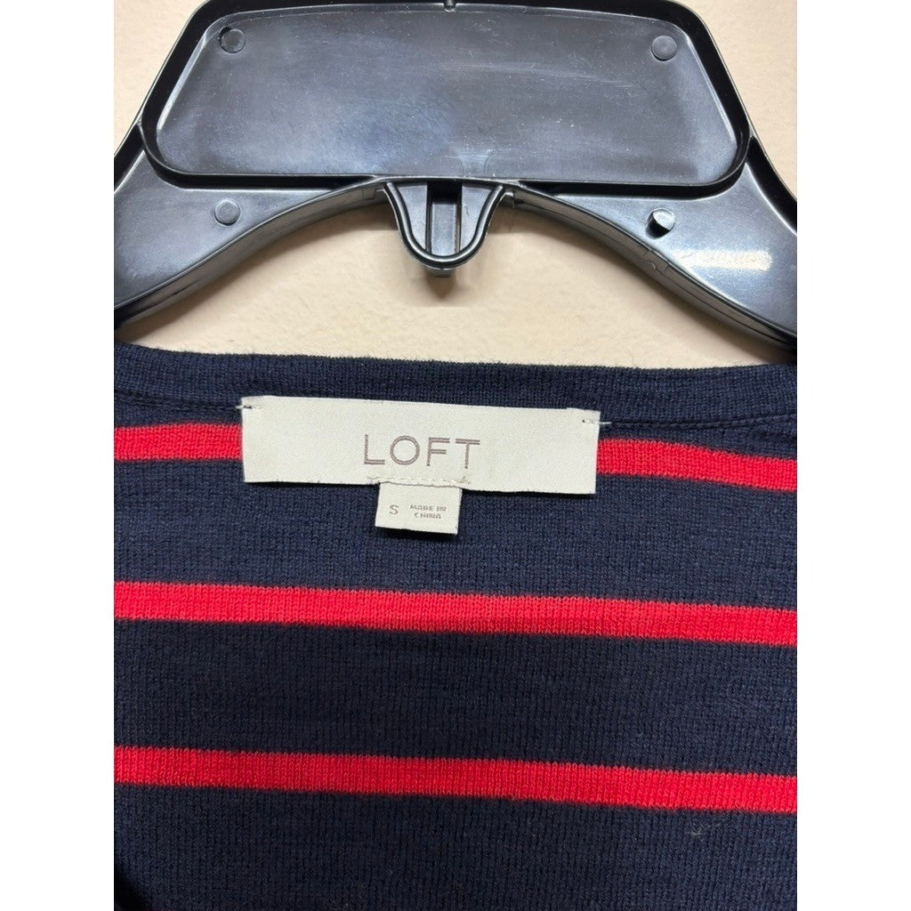 LOFT Women's Navy Red Stripe Knit Top Size S, photo 2 of 5