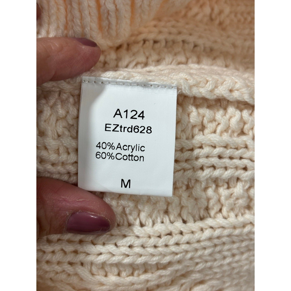 Trendy Queen M Cream Cable Knit Sweater Womens Cozy Casual Boho