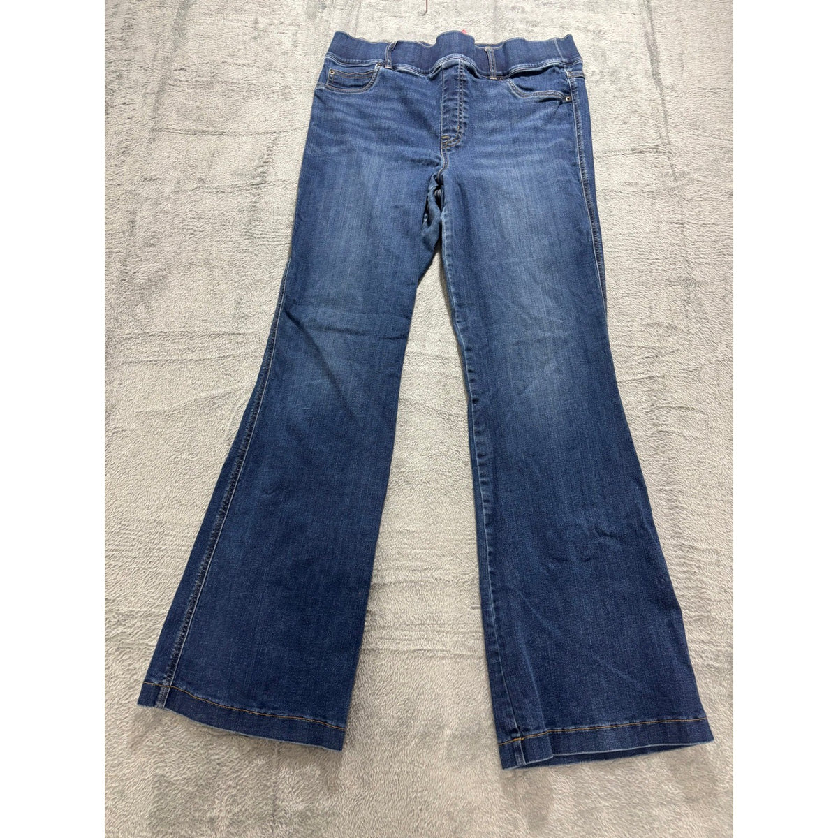 Spanx Womens 1X Blue Denim Flare Leg Trouser Jeans High Rise Boho Vintage Casual