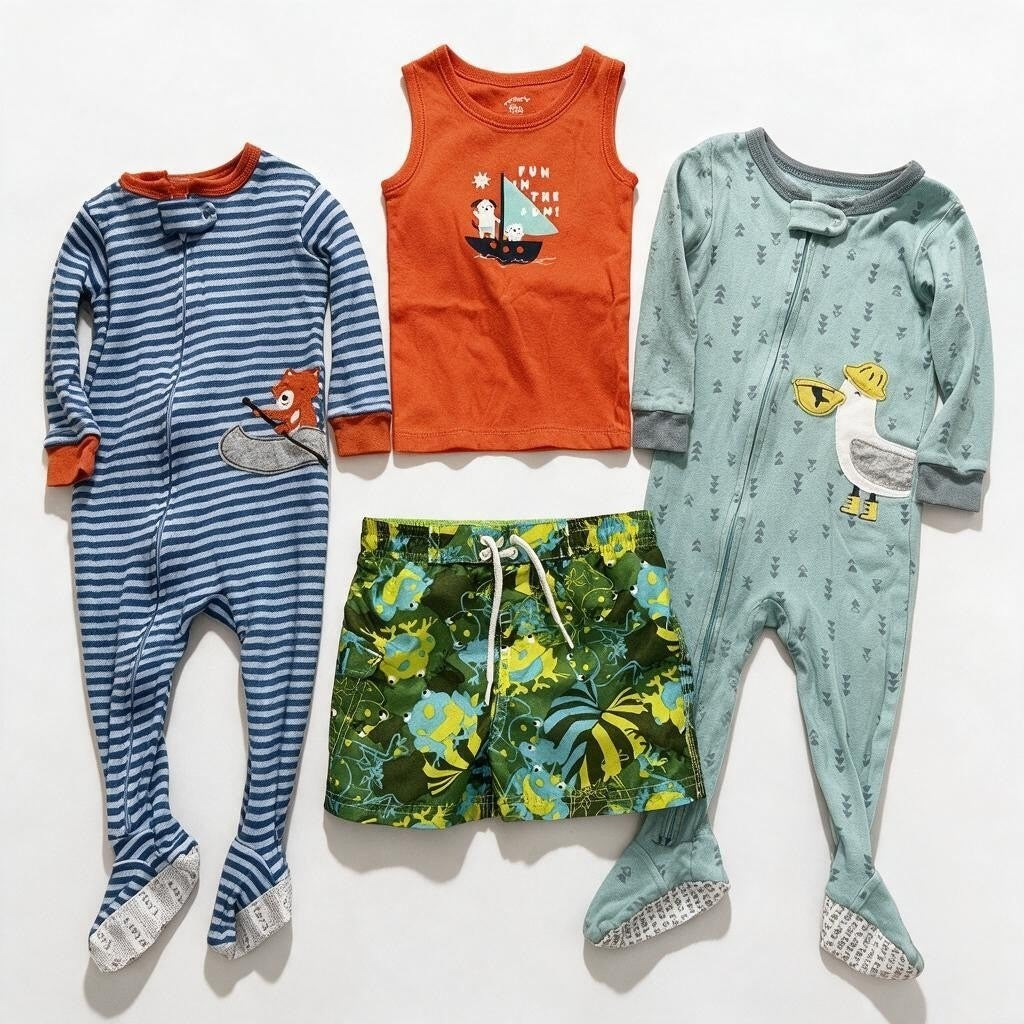 Carter's Baby Boy 12M 4 Piece Bundle Sleepers Bodysuit Shorts Teal Blue Orange