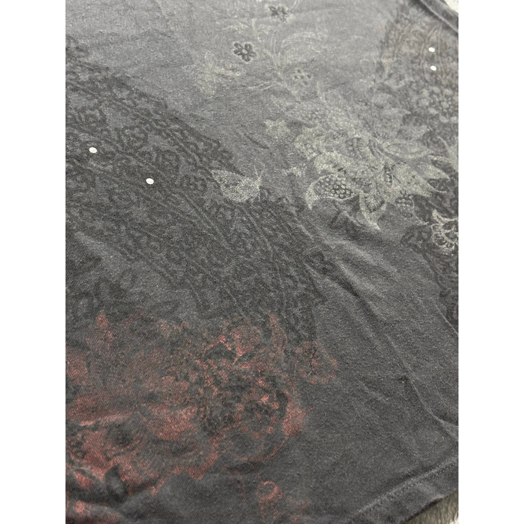 Sonoma Life + Style Womens M Charcoal Graphic Tee Floral Rhinestone