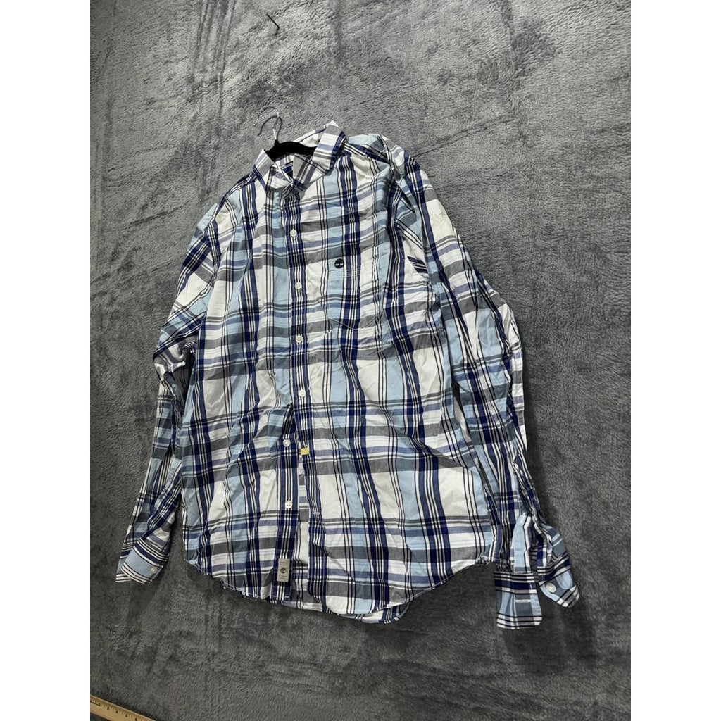 Timberland Men's Blue White Plaid Shirt Size L, photo 2 of 9